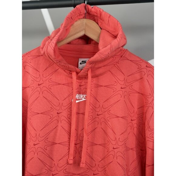 Nike Center Swoosh AOP Hoodie Men’s Medium Rose Pullover Fleece Sweatshirt - Picture 3 of 16